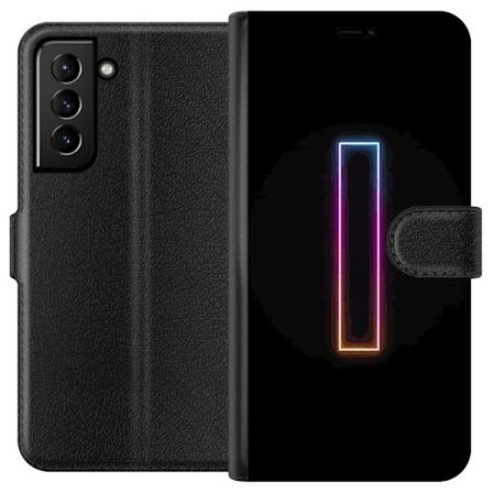 Kompatibel Tegnebogsetui til Samsung Samsung Galaxy S21+ 5G Minimalistisk neonbogstav I i regnbuefarver mod mørk baggrund