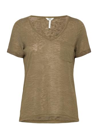Objtessi Slub S/S V-Neck T-shirt Top Khakigrønn Object