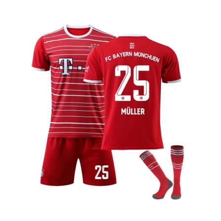 (Bayern München 22-23 Home Kit Muller No.25 Fotbollströja 3-delade kit för barn Vuxna XL(180-185CM)