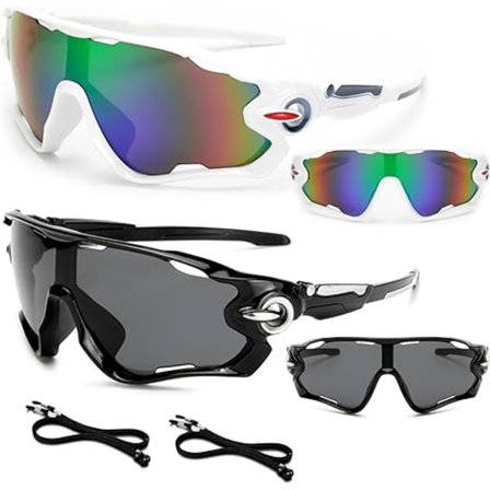 2 Pakke Sykkelbriller, Polariserte Sportsolbriller for Menn og Kvinner, Polariserte Sykkelbriller UV400 Beskyttelse, Vindtette Løpebriller