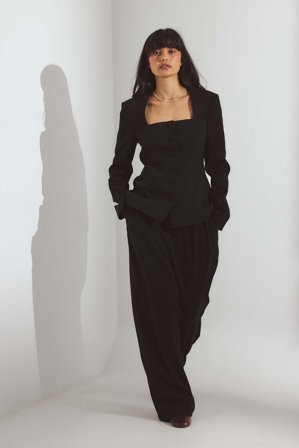 NA-KD Anzughose mit weitem Bein und hohem Bund - Business Hosen - Schwarz - EU 36