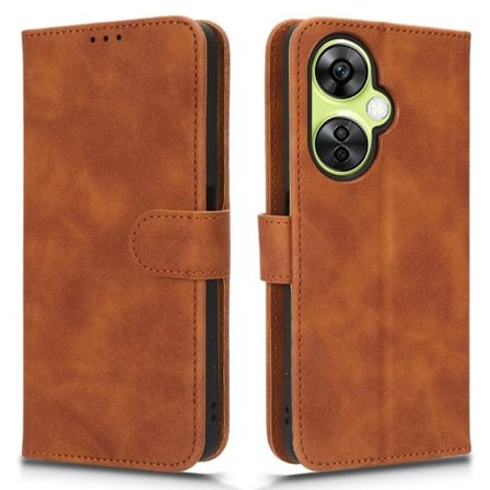 SKALO OnePlus Nord CE 3 Lite 5G Matt PU Nahka lompakkokotelo - Ruskea