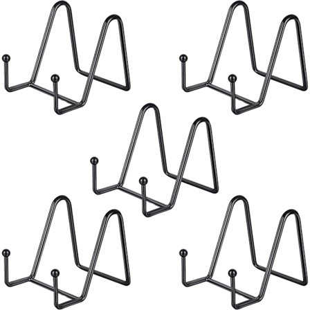 5-pack 7,5*9,5*8cm Små Tallriksställ Displayställ, Mini Metall Svart Ramställ för Bilder, Böcker, Fotostafflier, Skapa