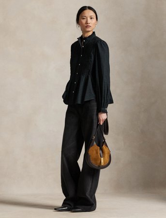 Polo Ralph Lauren Pintucked Plaid Cotton Shirt - Navy - 40