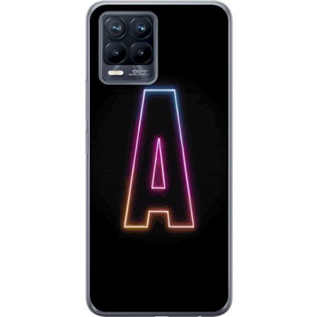 Kompatibel Mobilcover til Realme Realme 8 Minimalistisk neonbogstav A i regnbuefarvet lys mod sort baggrund i moderne typografisk stil