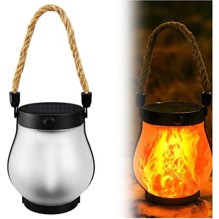 Solcellelanterne med dansende flamme, udendørs flimrende flamme, solcellelanterner, campinglanterne, udendørs lys, solcelle- og USB-C-opladning Wat