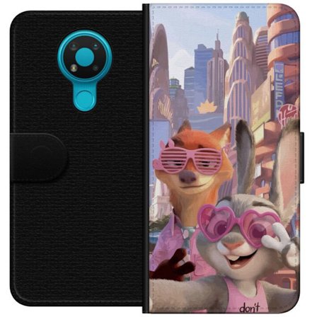 Kompatibelt Lommeboketui til Nokia Nokia 3.4 Animerede dyr i et solfylt bymiljø med rosa solbriller og en positiv melding i en fargerik feel-good sti