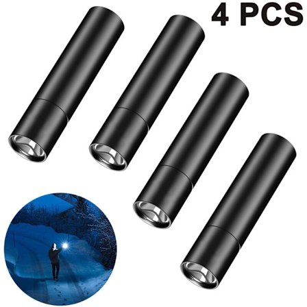 LED lommelykt 4-pakning, superlyssterke taktiske lommelykter, oppladbare (batteriUSB-kabel inkludert), 3 moduser zoomable mini pennlys, lommelykt fo