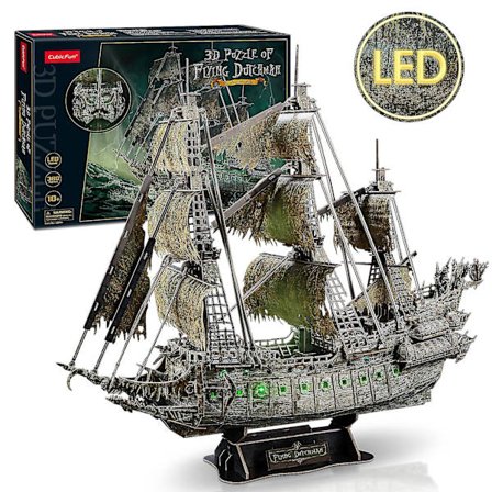 Cubicfun 3D-pusleskip Grønn LED Flyvende Hollender Piratskip Modell 360 Brikker Kits Belysning Bygge Spøkelsesskute Gaver Til Voksne
