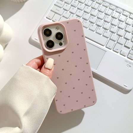 Fodral för iPhone16pro helskärm kärlek rosa enkel godis prickig imitation läder textur