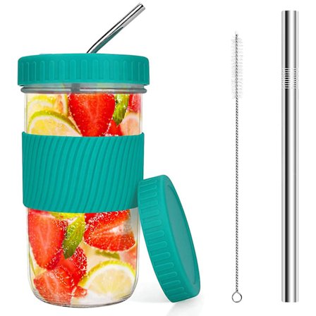 22oz Återanvändbara Boba-Koppar Masonburk med Lock och Sugrör - Mörkgrön