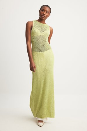 NA-KD Virkstickad maxiklänning - Stickade klänningar - Grön - XXS