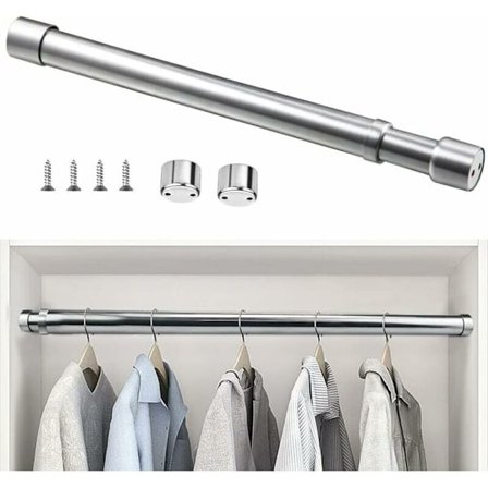 Utvidbar garderobestang i rustfritt stål 51cm til 80cm Justerbar teleskopisk gardinstang Anti-korrosjon Utvidbar garderobeslange for garderobe Bad