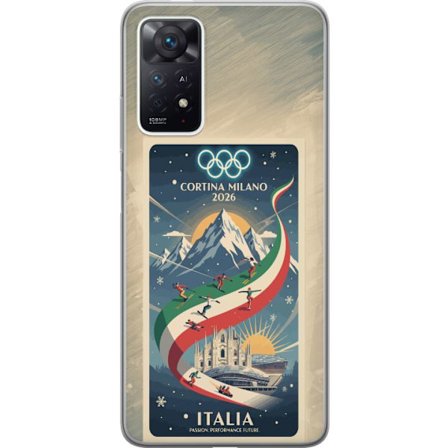 Kompatibelt Mobildeksel til Xiaomi Redmi Note 11 Pro Skiskytterillustrasjon med skiløper som sikter med gevær på en snødekt løype, teksten Milano Cort