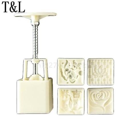 63g Månekake Fatform med 4 Blomster Stempler DIY Bakeware
