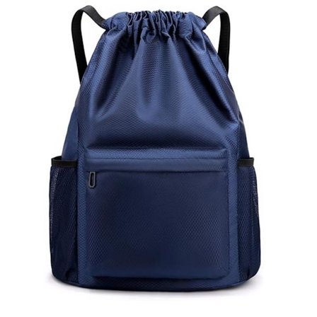 Ryggsäck med dragsko, vattentät ryggsäck med dragsko, med blixtlåsficka, träningsryggsäck med dragsko, herr- och dambadväska, 1-pack, blå