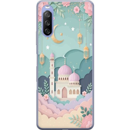 Kompatibel Mobilcover til Sony Xperia 10 III Lite Håndtegnet rejseinspireret mønster med verdenskort, fly, hjerter og vintage eventyrstema