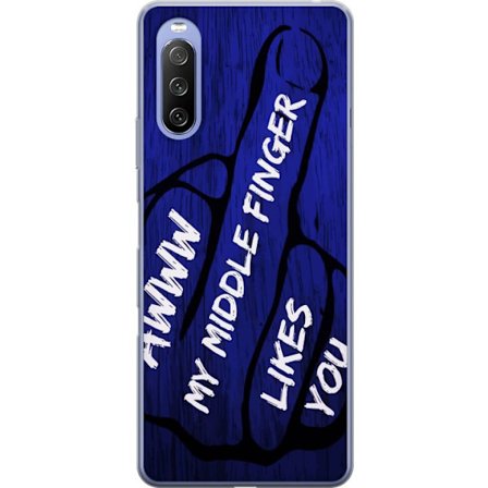 Kompatibelt Mobildeksel til Sony Xperia 10 III Mørk typografisk illustrasjon med hjerteform og budskap om vennskap mot dyp blå tretekstur