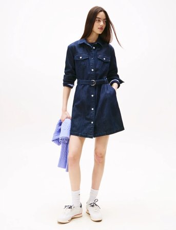 Tommy Jeans Denim Belted Dress - Blue - S
