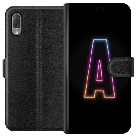 Kompatibel Tegnebogsetui til Sony Sony Xperia L3 Minimalistisk neonbogstav A i regnbuefarvet lys mod sort baggrund i moderne typografisk stil