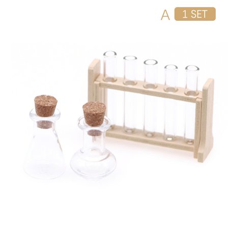 1Set 1:12 Dollhouse Miniature Test Tube Measuring Cup with Rack La