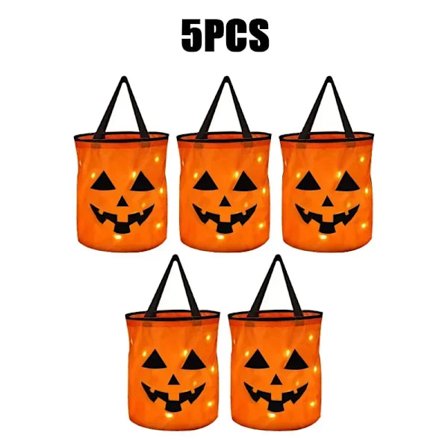 LED-lampa Halloween Dekoration Bus eller Godis Hink med Hopfällbara Pumpa Godisväskor Thanksgiving Party Presentkorg Party(FMY)