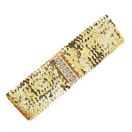 Brett elastiskt bälte m paljetter i guld, silver, svart el rött