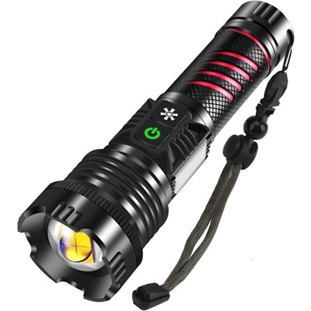 Erittäin tehokas LED-taskulamppu 20000 lumenia USB C ladattava taskulamppu punaisella valolla, taktinen lamppu 8 tilaa säädettävä vedenpitävä 