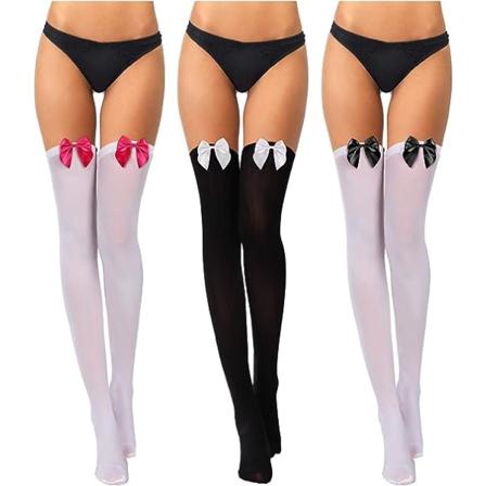 3 par blonder sløyfe lårhøye strømper lårhøye sokker til Halloween Valentinsdag