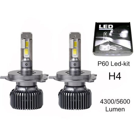 P60 led kit H4 +4300 lumen 53w 6000k halvljus helljus 2-pack