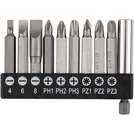 Graphite Bitset SL4/6/8, PH1/2/3, PZ1/2/3 x 50 mm, med magnetfäste 60 mm, 10 delar.