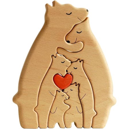Bjørnefamilie Puslespil, Træ Bjørne Familie Kunst Puslespil, Sød Dyrefamilie Træ Statue, Træ Familie Klodser Håndskåret Julegave