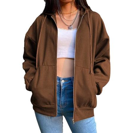 Kvinnors Hoodie Sweatshirt Dragkedja Upp Oversize Casual Långärmad Rock 90-talets Vintage Dragkedja Upp Jacka Träningsoverall Large