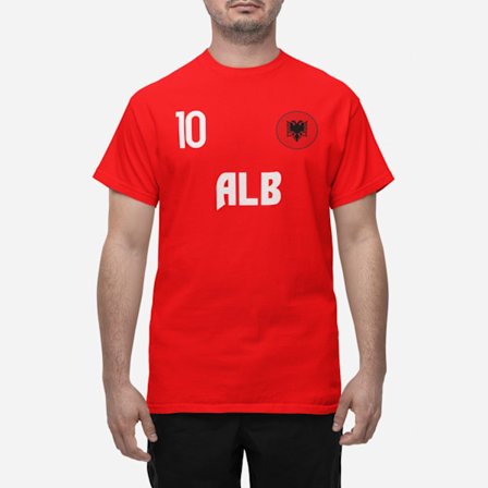 Albanien landslag t-shirt i röd med ALB & 10 fotboll euro24