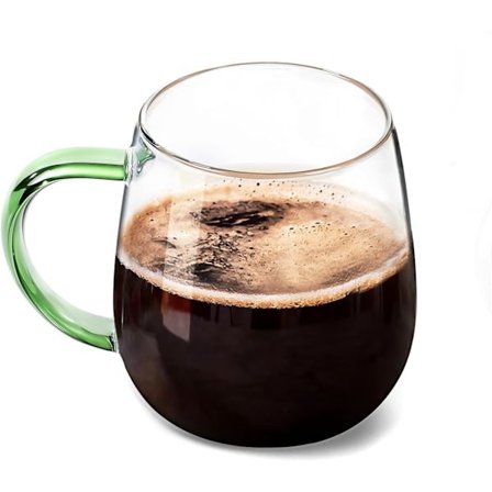 gIass Kaffekrus, 473 ml Klar Høj Borosilikat Kop med Grønt Håndtag - Holdbart Stort Te-, Latte- & Varm Chokolade Krus til Hjemmet, Kontoret