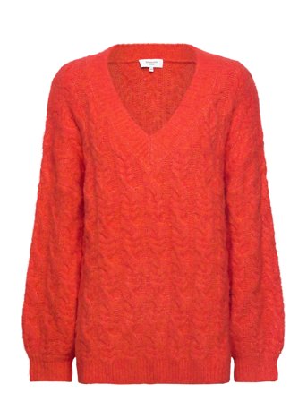 Cable Knit V-Neck Red Rosemunde