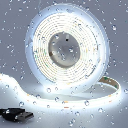 5V USB COB LED Strip Lys Kold Hvid 6500K IP65 Vandtæt CRI 93+ USB Drevet 16 ft/5M 320LEDs/M Fleksible LED Tape Lys