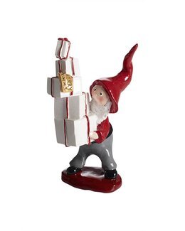 Juledekoration Tomtesson med gave Rød