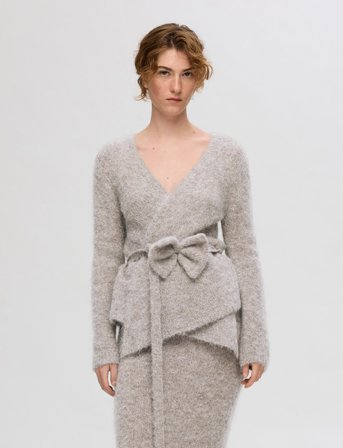 Selected Slfgabella Ls Knit Bow Cardigan - Grey - L