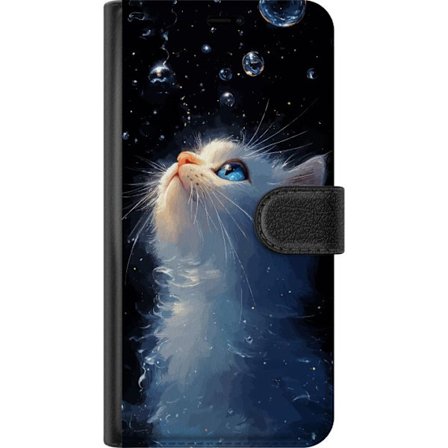Kompatibelt Lommeboketui til Xiaomi Xiaomi Redmi 14C Stjernekatte Drøm motiv med hvit katt som ser mot stjernehimmelen, magiskt drømmeaktig og nattl