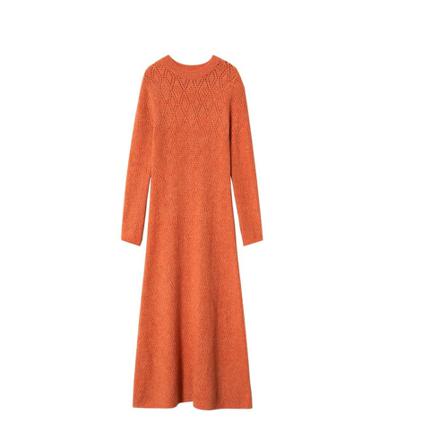Mango Striksweater med hulmønster Orange, Dame
