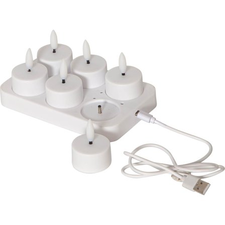 Star Trading - LED-lys LED-värmeljus 6-pack Flamme Charge 061-04 Hvit