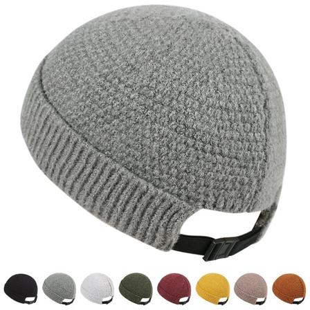 Unisex naiset miehet talvella lämpimät neulotut reunattomat pipohatut säädettävä solki Street Casual hip hop docker pääkallo lippalakit Dark Grey