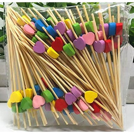 Cocktail Sticks 100 stk. Træ tandstikker Festartikler frill fingermad frugt sandwich nibbles - Multifarvede hjerter