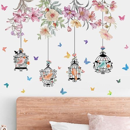 Dww-Blomma Fjäril Fågelbur Barnrum Ange Väggdekoration Väggdekaler