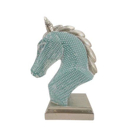 Dekorativ polyresin hest, mintsølv, 20x11x27 cm