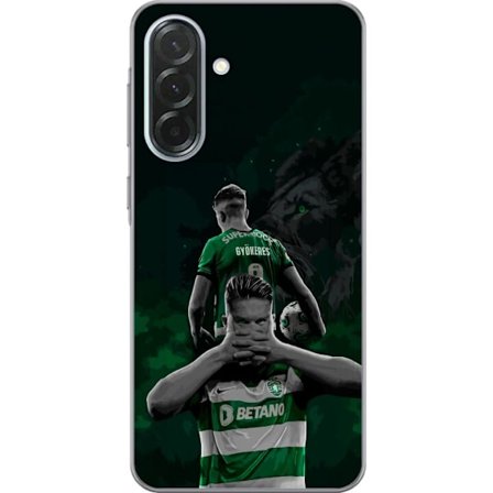 Yhteensopiva Puhelinkuori Samsung Galaxy A36 Neonmotiivi, jossa teksti "Gaming is in my DNA" sinisenä ja punaisena tiiliseinällä, jossa loistava DNA-s