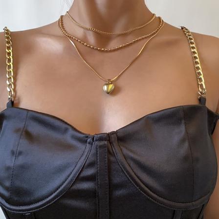 Legering Flerlagerspärlor Set Halsband Vintage Enkelt hjärtformat hänge Kopparhalsband Kvinnliga Accessoarer Gold 0937