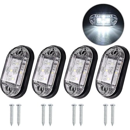 4x4leds sidomarkeringsljus fram och bak, vattentäta LED-positionsljus 12v 24v universal för släpvagn, husvagn, lastbil, buss - vit
