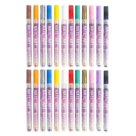 Nagelkonstpennor Set 24 Färger, Snabbtorkande Nagellackspennor 0,5 mm Fin Spets, Gel Nagelkonstpennor för Nagelkonst, Akryl Nagelkonstpennor Kit för 